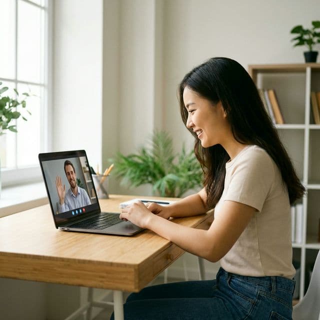 Student learning English online with an expert tutor